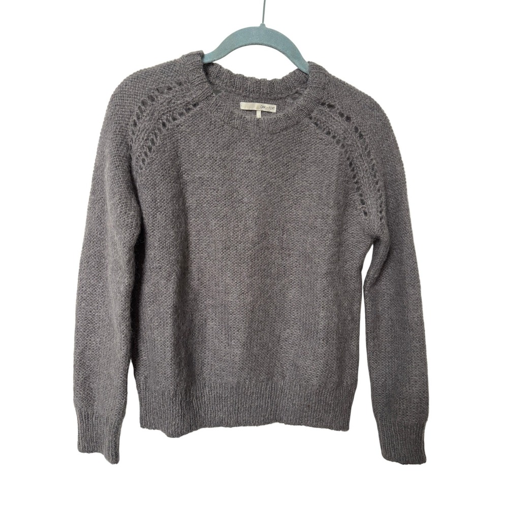 Oak‎ + Fort Gray Kid Mohair Baby Alpaca Pointelle Raglan Sweater Womens XS